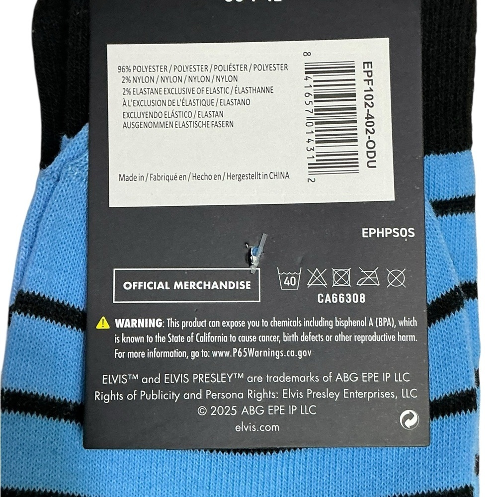 Elvis Presley Men’s Novelty Socks Blue Black Stripe Adult Unisex One Size NEW - Picture 5 of 15